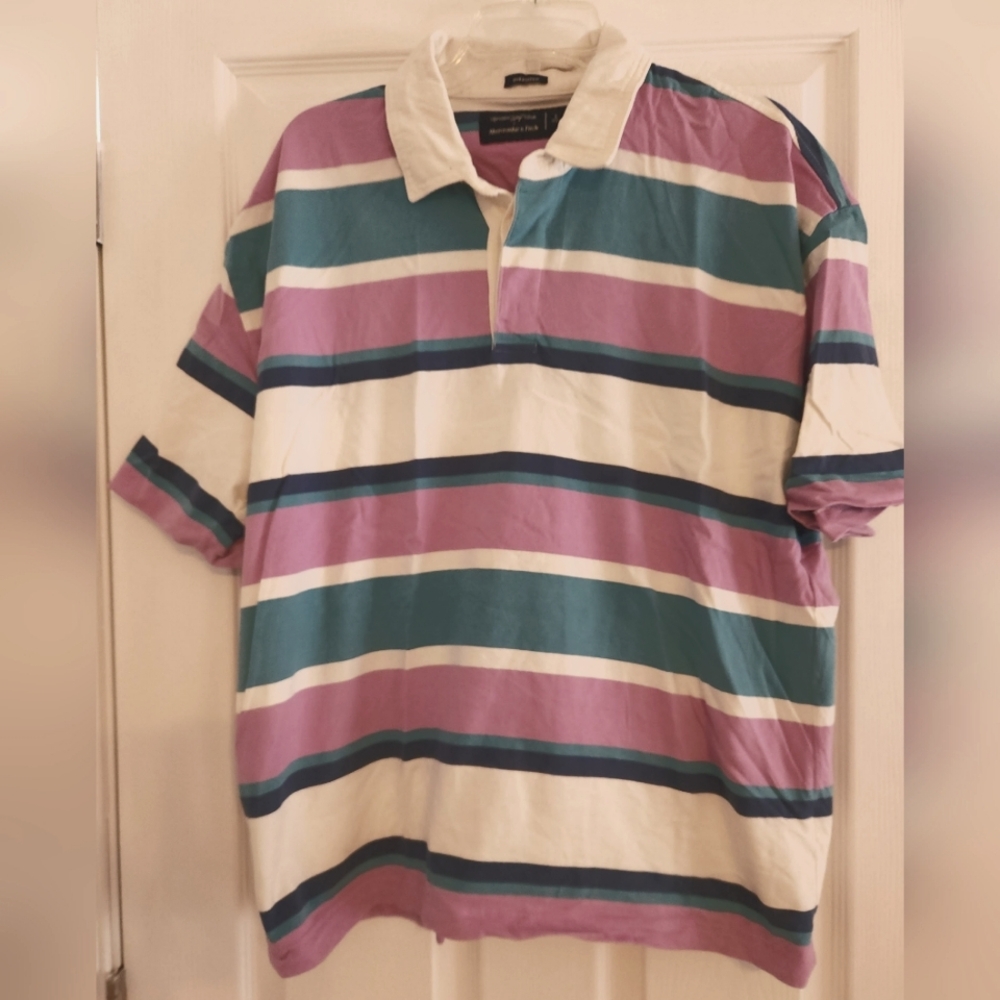 Abercrombie & Fitch Oversized Rugby Purple and Blue Polo Shirt